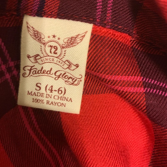 Faded Glory, Red Plaid Button Down Shirt, Size S - Picture 2 of 3